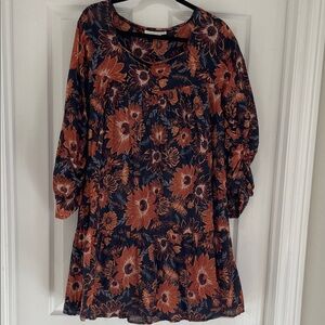 Happy x Nature Floral Long Sleeve Dress in Black and Browns with Pockets